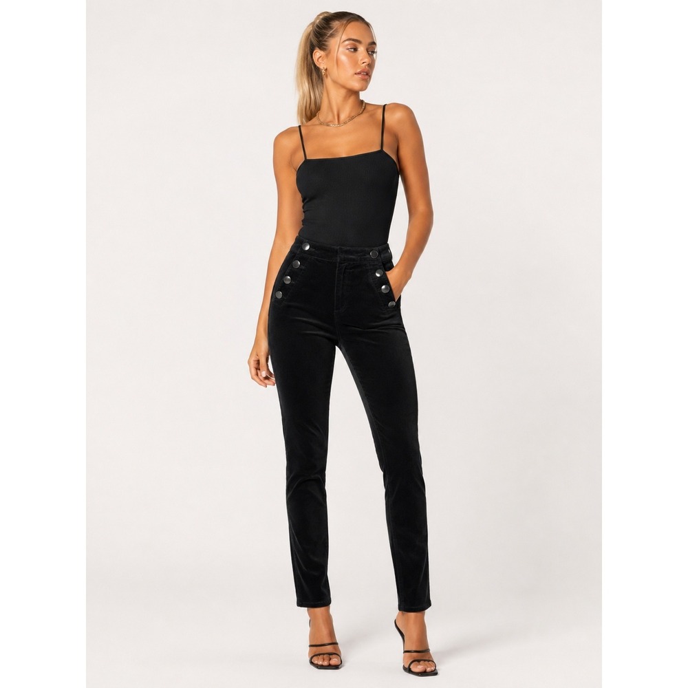 LOFT The Skinny High Rise Sailor Pants Black Velvet Corduroy Size 26 2 NWT